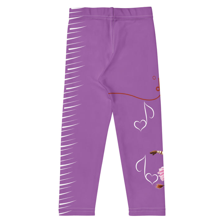  Ballet Sweet Zebra Girls Leggings, purple background with a brown and white zebra in a pink ballet skirt standing on one leg with arms extended, brown music notes above, and white vertical stripes running down the opposite leg, back view
