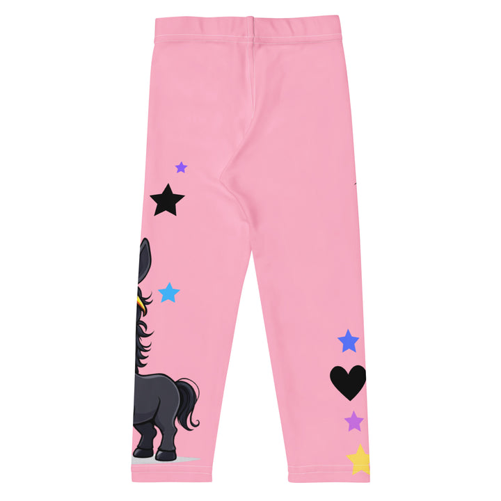 Pony Cool Girls Leggings, pink background with two black ponies wearing sunglasses and star details-  back side