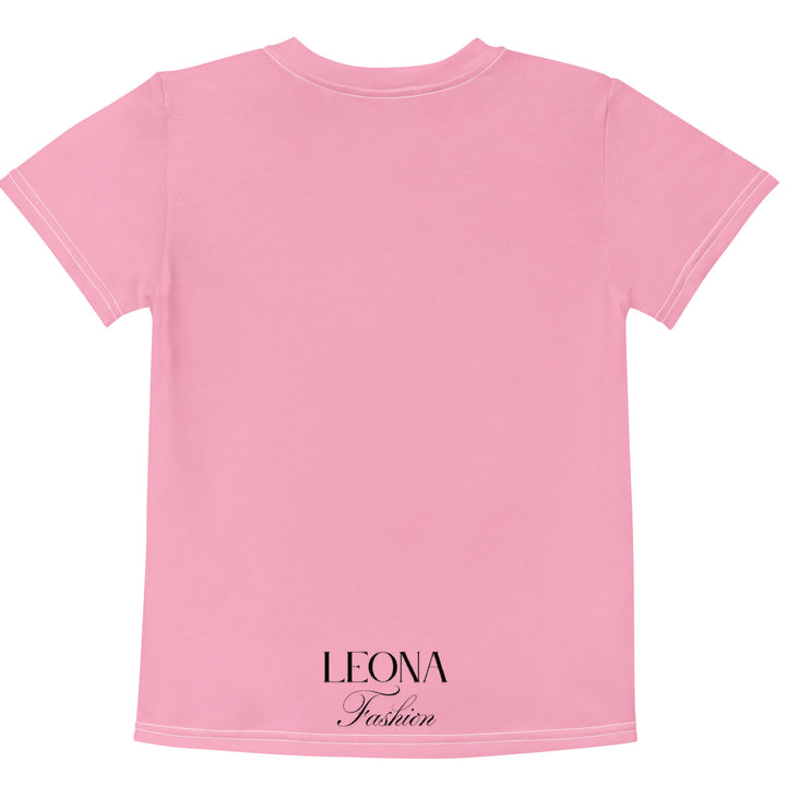  Pony Cool Girls T-shirt – back view, pink with black pony wearing yellow sunglasses and small colorful stars-with a visible 'Leona Fashion' text on the design